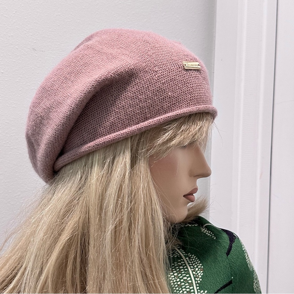 Jaxmonoy Beanie hat dusty pink knit with Gold Tag